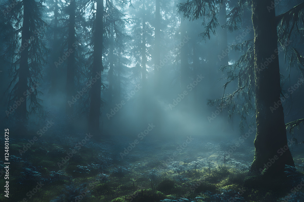 Obraz premium misty morning in the forest