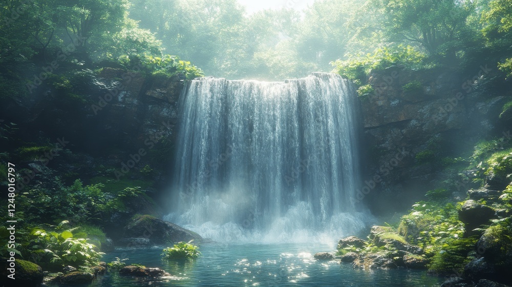 Majestic Waterfall: A Serene Cascade Amidst Nature's Rocky Embrace Majestic Waterfall: A Serene Cascade Amidst Nature's Rocky Embrace