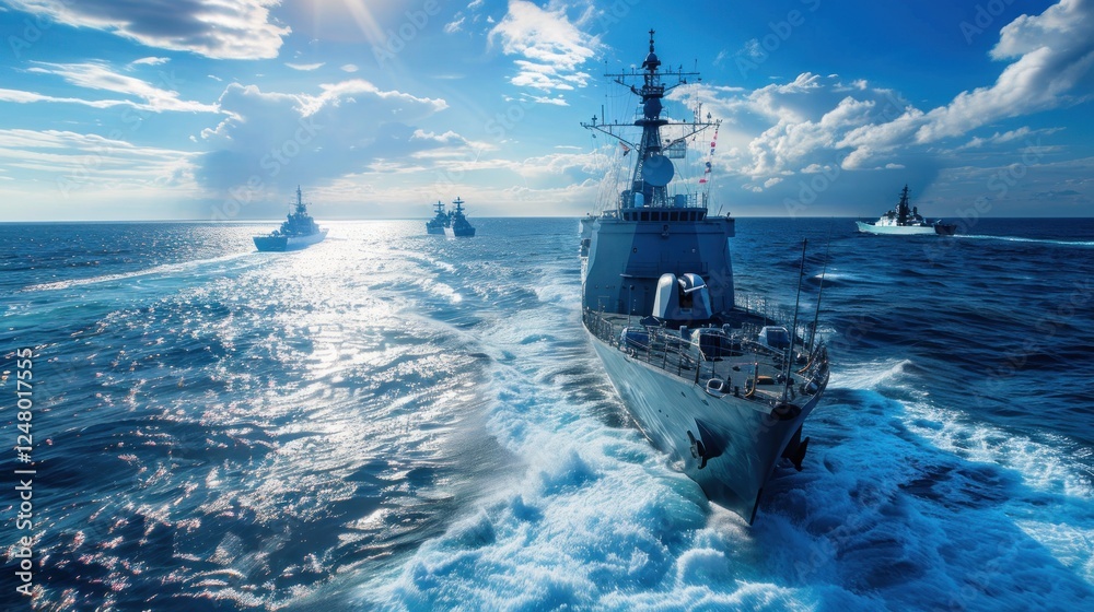 custom made wallpaper toronto digitalA large navy ship is in the middle of the ocean with other ships behind it