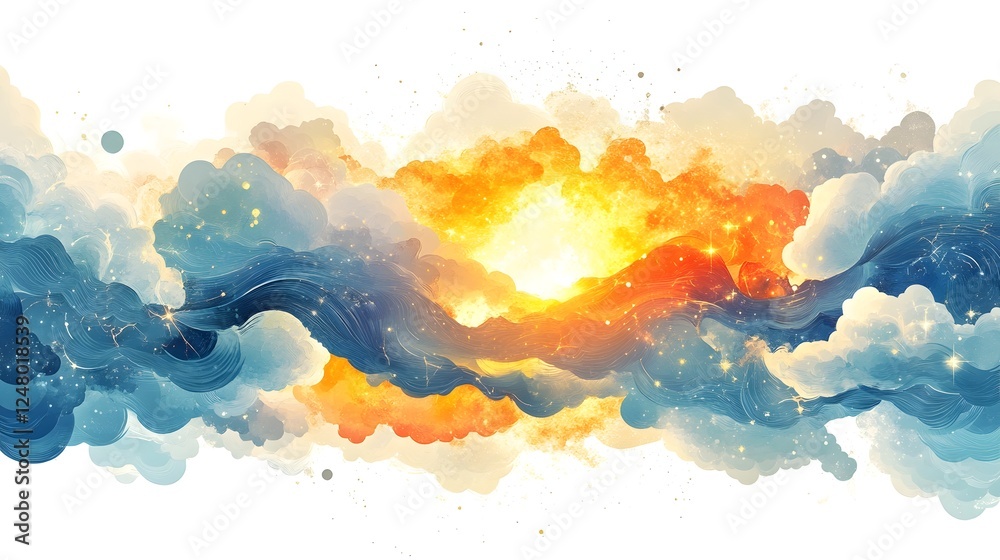 Obraz premium Enchanting Celestial Landscape with Glowing Clouds and Vibrant Sunset Hues