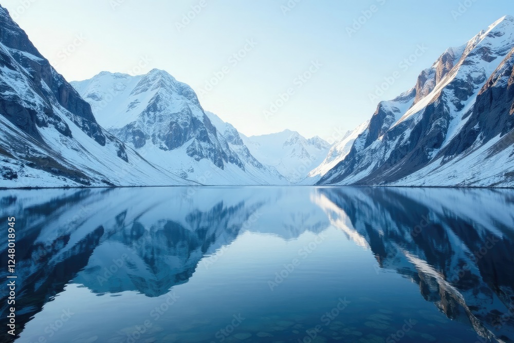 custom made wallpaper toronto digitalSnow-covered fjord peaks reflected in the calm lake surface, snow, reflection, scenery