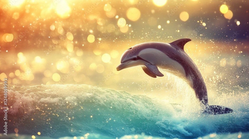 Obraz premium Dolphin Leaping at Sunset: A Breathtaking Oceanic Scene