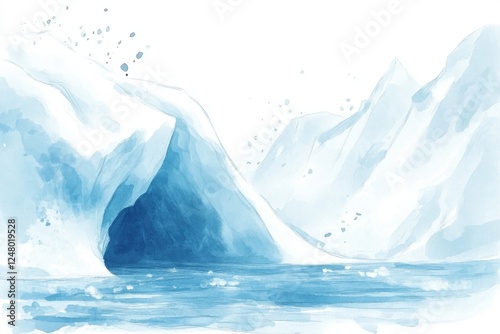 Wallpaper Mural A serene watercolor illustration capturing majestic mountains and a tranquil blue water body, evoking a sense of peace and natural beauty. Torontodigital.ca