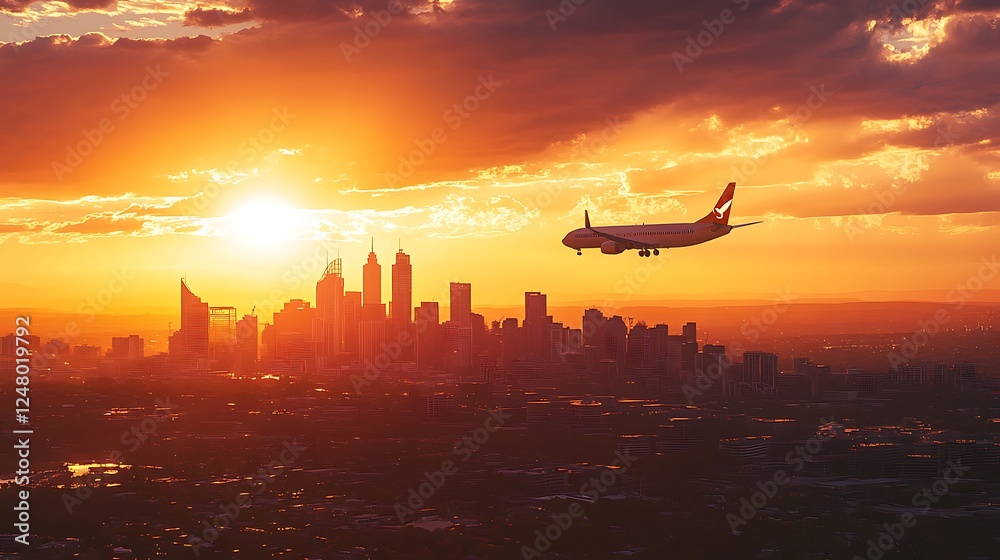 Sunset Flight over Melbourne Skyline Sunset Flight over Melbourne Skyline