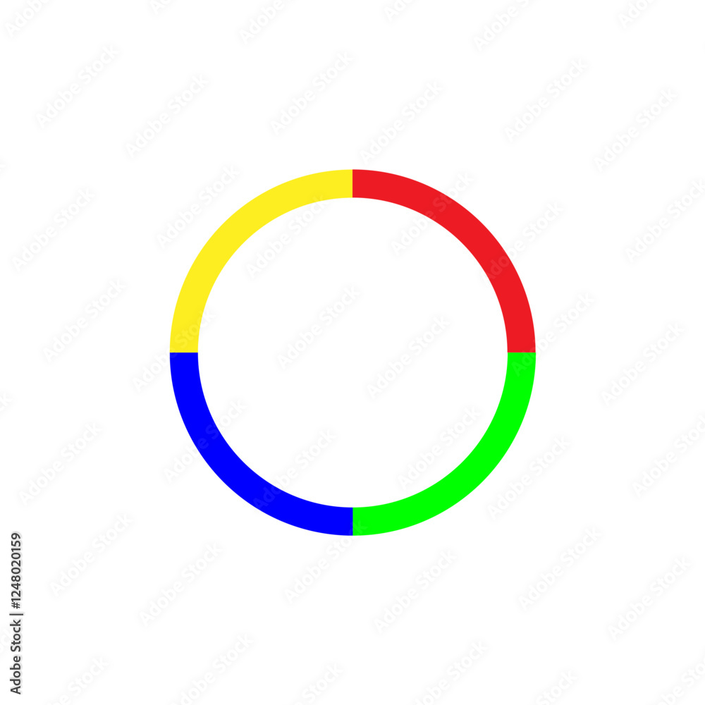 Circular emblem with quadrichromatic design representing dynamic art with copy space Circular emblem with quadrichromatic design representing dynamic art with copy space