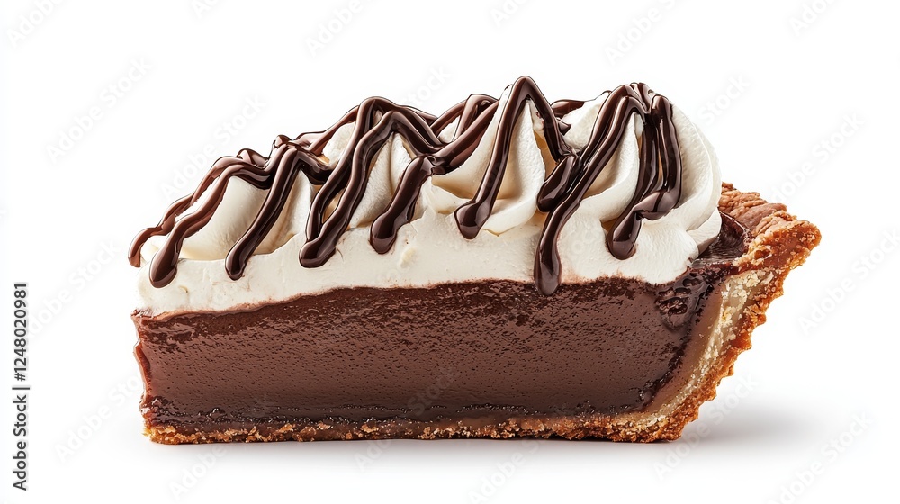 A rich chocolate cream pie with whipped topping, decadent texture, photorealistic detail, isolated on white background A rich chocolate cream pie with whipped topping, decadent texture, photorealistic detail, isolated on white background