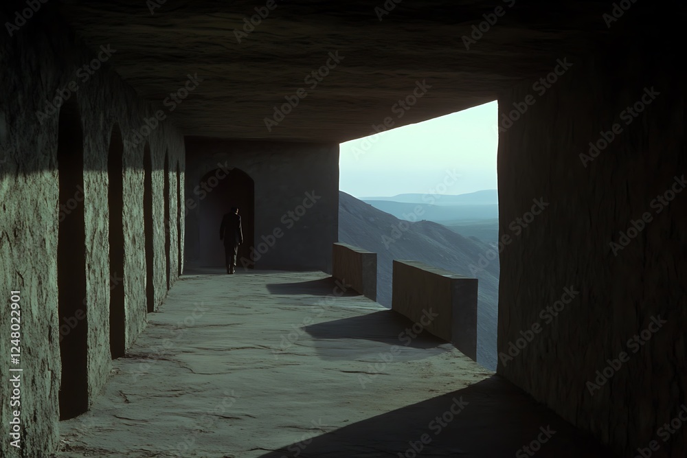 Obraz premium Empty Corridor with Mountain View