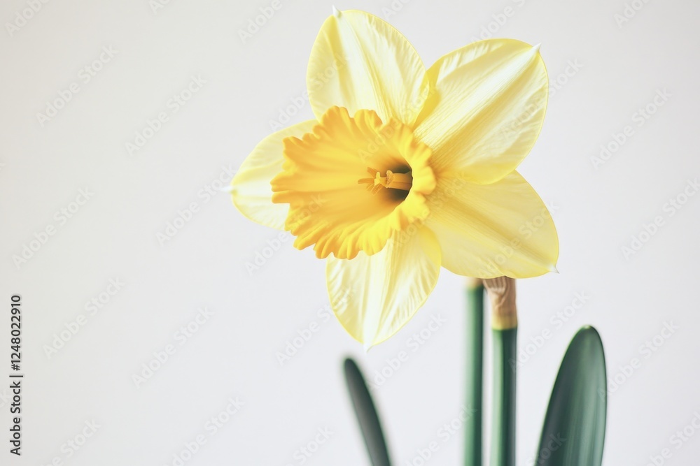 Fototapeta premium A bright yellow flower is displayed in a decorative vase, perfect for decorating tables or adding a pop of color to a room