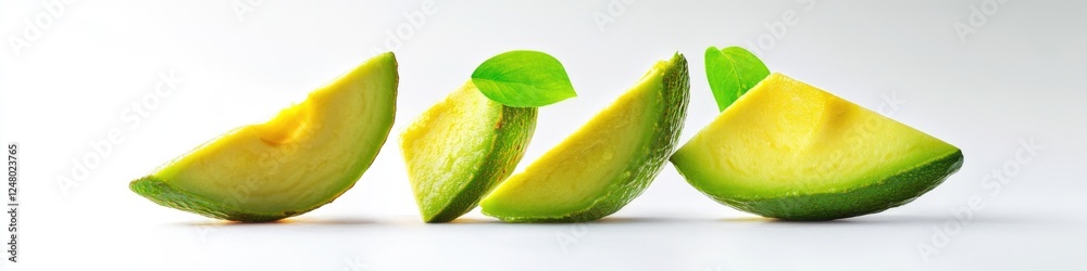 Freshly cut avocado with a green leaf on top, perfect for salads or healthy snacking Freshly cut avocado with a green leaf on top, perfect for salads or healthy snacking