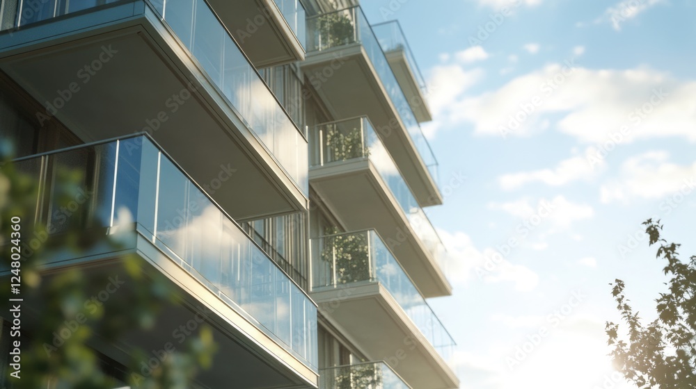 Fototapeta premium A modern skyscraper with transparent balcony rails, great for architecture or cityscape scenes