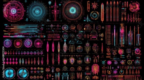 Neon Futuristic UI Kit Elements  Cyberpunk SciFi Design Pack  Digital  Abstract Backgrounds