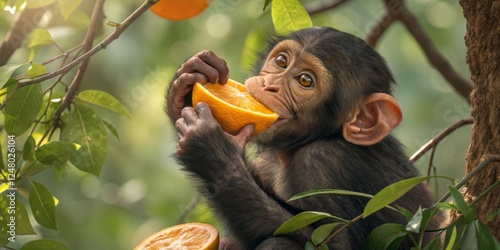 Chimpanzee Eating Orange Cl...
