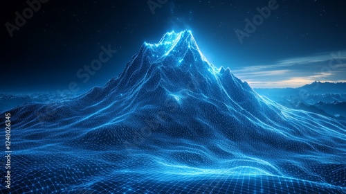 Abstract Blue Mountain Digital Art Glowing Peaks Futuristic Landscape Night Sky
