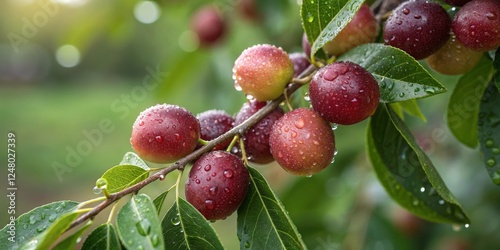 Jujube Branch with Dewdrops...