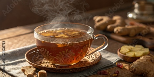 Steaming Ginger Tea in Orna...