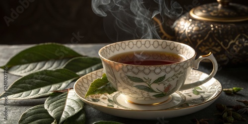 Steaming Teacup on Saucer, ...