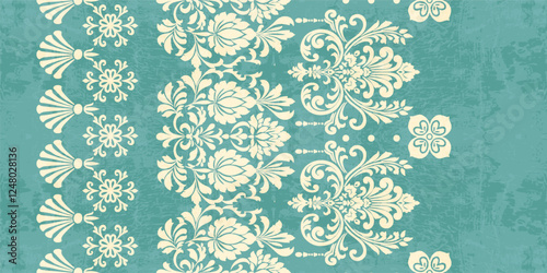 floral pattern vintage ethnic modern embroidery texture boho design vector illustration hand drawn pink flower motif branches leaves wallpaper seamless background border.	
