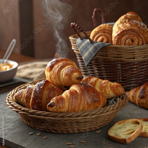 Warm Croissants in Rustic B...