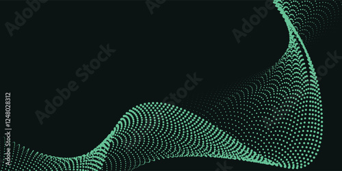  3D green techno abstract background overlap layer on dark space with glowing waves shape effect decoration. Modern graphic design element lines style concept for banner modern background