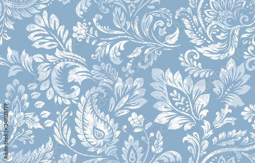 floral pattern vintage ethnic modern embroidery texture boho design vector illustration hand drawn pink flower motif branches leaves wallpaper seamless background border.	
