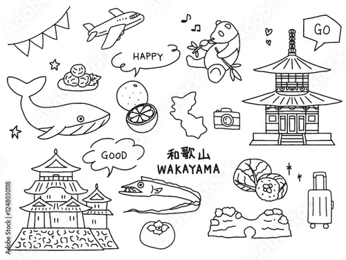 和歌山の手描きイラストセット