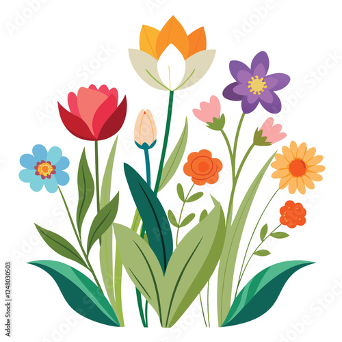 Wallpaper Mural A vector illustration presents a colorful spring bouquet with pink and yellow tulip flowers, showcasing a floral design element of nature Torontodigital.ca