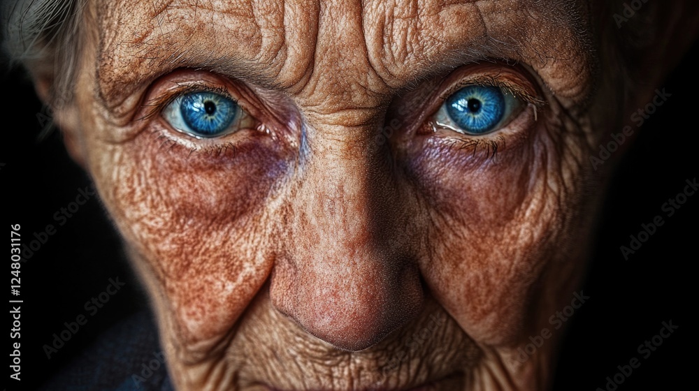 A detailed view of a person's facial features, specifically their bright blue eyes A detailed view of a person's facial features, specifically their bright blue eyes
