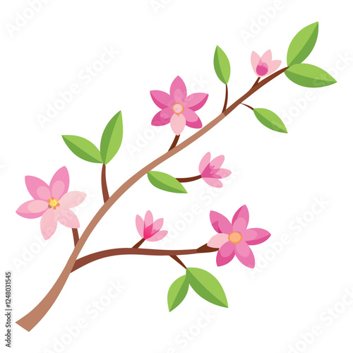 Pink cherry blossom branch with blooming flowers on a spring tree