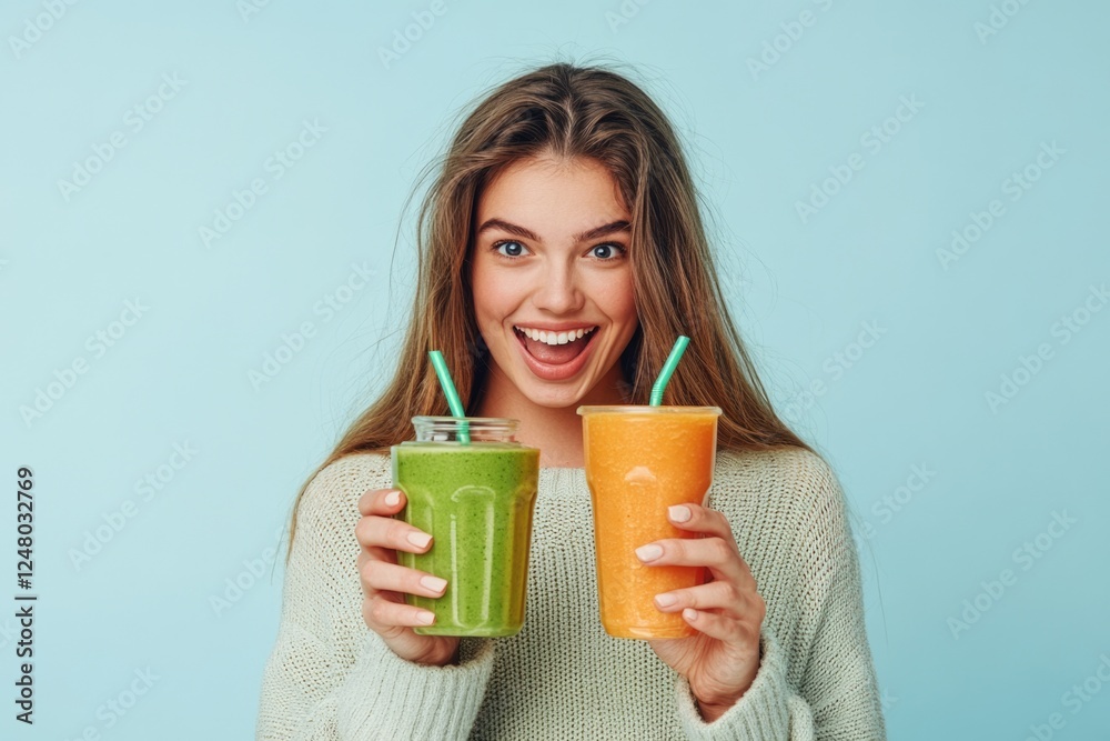 A person holding two glasses of juice A person holding two glasses of juice