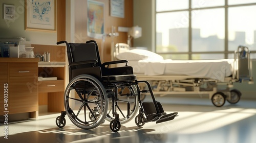Empty Wheelchair in a Sunny Hospital Room