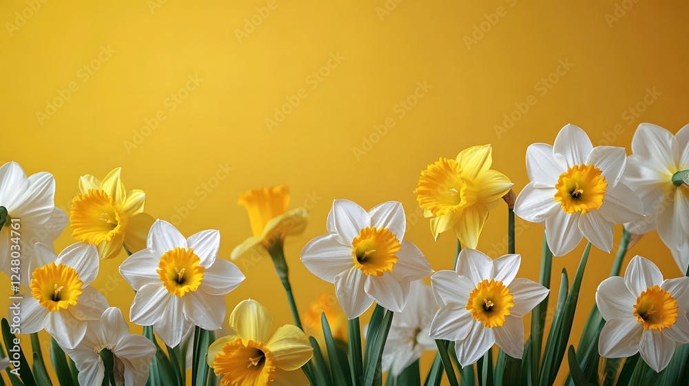 Fototapeta premium Vibrant Daffodil Flowers Blooming in Spring Garden with Yellow and White Petals