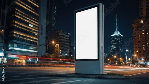 Prominent Empty Billboard Standing Tall on a Bustling Urban Street

