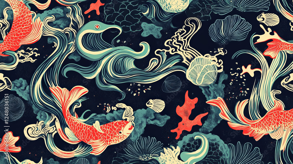 Naklejka premium Seamless pattern in marine style. May be used as packing
