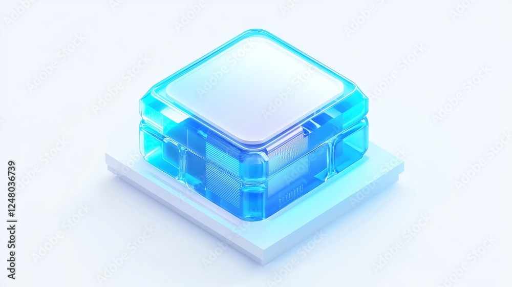 A cpu icon with no base, transparent material, blue and white, frosted glass, transparent technology sense, ui design, isometric, white background, studio lighting, bright color, 3d art, c4d, octane A cpu icon with no base, transparent material, blue and white, frosted glass, transparent technology sense, ui design, isometric, white background, studio lighting, bright color, 3d art, c4d, octane