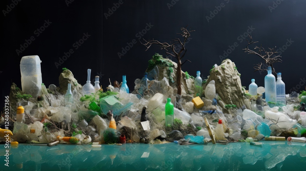 Fototapeta premium Very dirty of Plastic waste dumping site for recycle concept