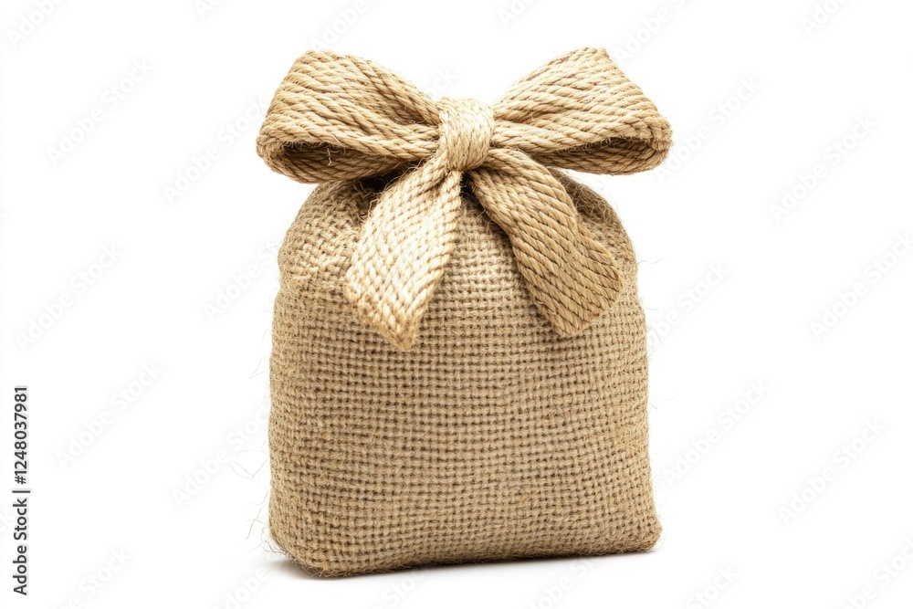 A burlock bag with a bow tied to it, perfect for outdoor adventures or as a decorative accessory A burlock bag with a bow tied to it, perfect for outdoor adventures or as a decorative accessory