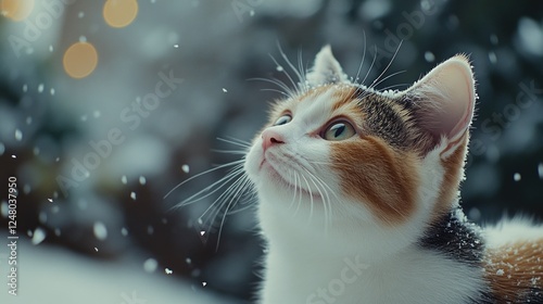 Close-up shot of a cat playing in the snow