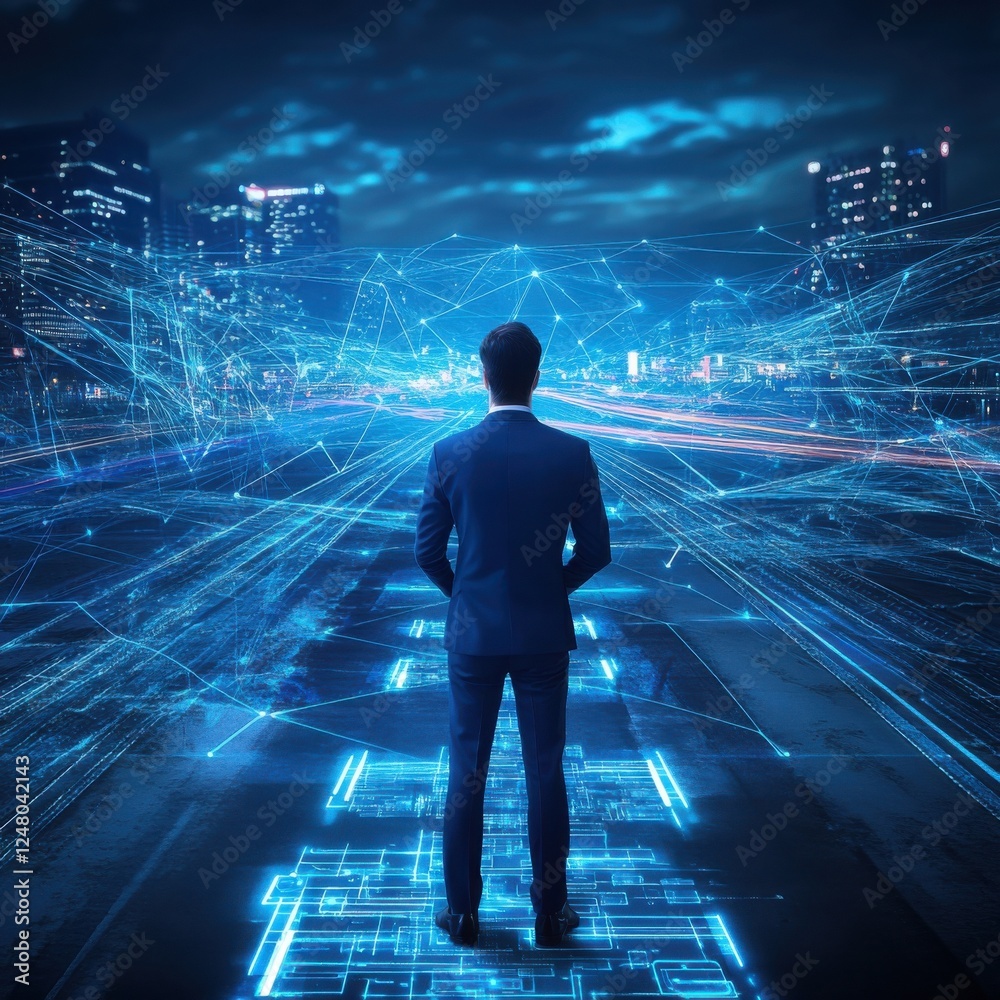 Obraz premium Businessman contemplating future technology.