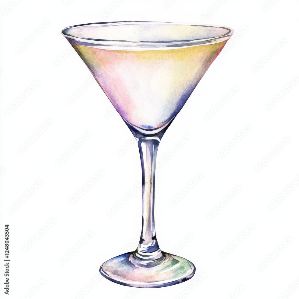 Elegant martini glass with colorful reflection.