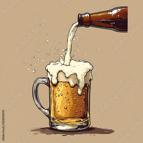 Pouring Beer into Glass Mug, Splashing Foam photo