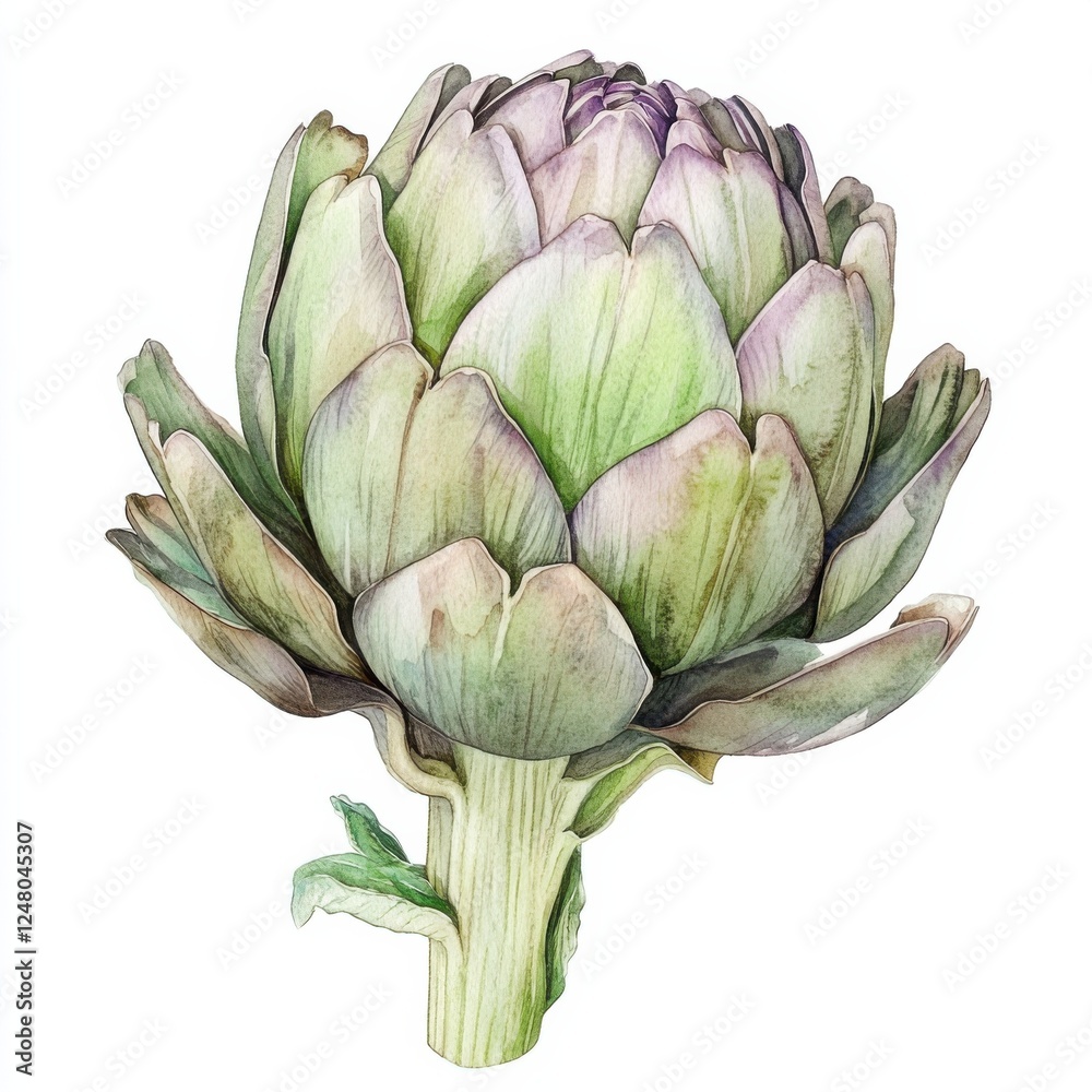 Fototapeta premium Vibrant artichoke with lush green leaves.