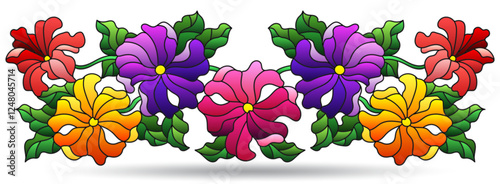 Wallpaper Mural Illustration in the style of stained glass with composition of petunia flowers, flowers isolated on a white background Torontodigital.ca