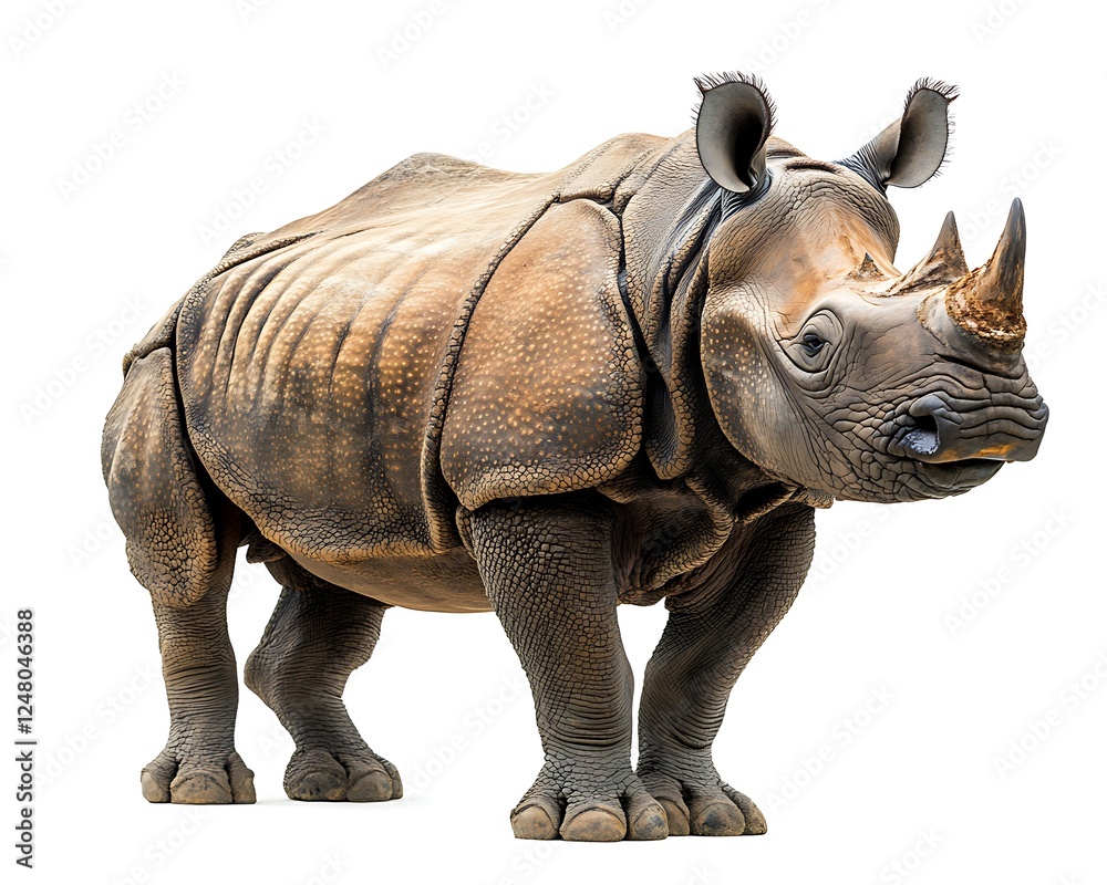 Fototapeta premium Rhino, standing, zoo, isolated white background