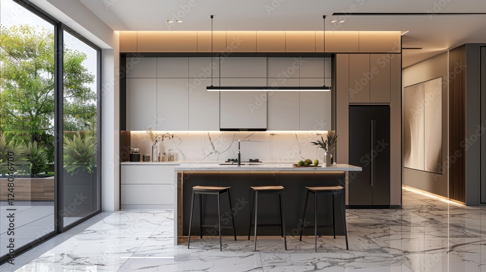custom made wallpaper toronto digitalA large kitchen with a wooden island and a wine cooler