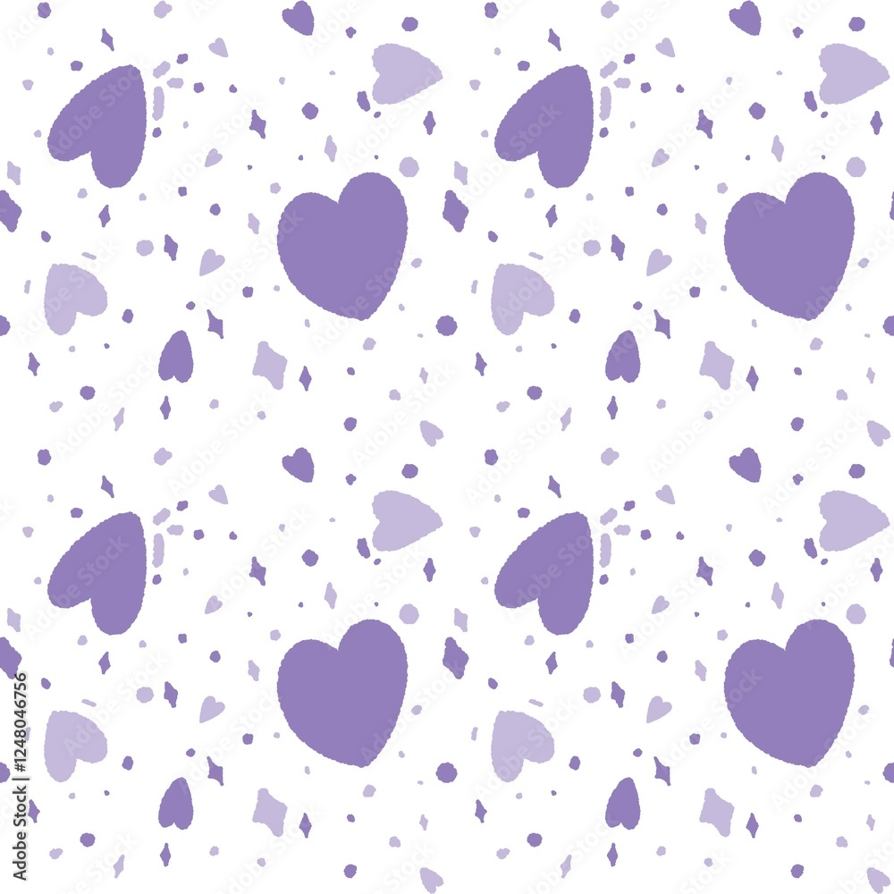 Happy Valentine's Day hand drawn pattern with purple hearts. Happy Valentine's Day hand drawn pattern with purple hearts.