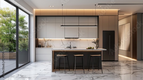 Wallpaper Mural A large kitchen with a wooden island and a wine cooler Torontodigital.ca