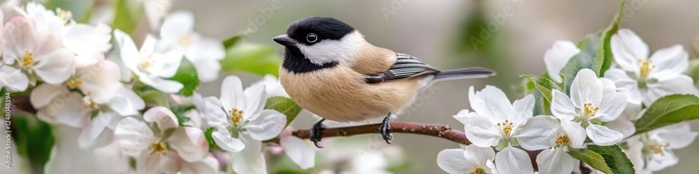 Naklejka premium A small bird sitting on a branch of a tree, great for wildlife or nature photography