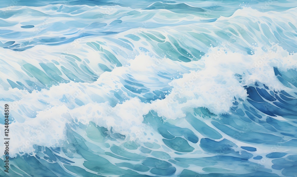 Obraz premium waves calm caribbean water ocean watercolor, Generative AI