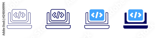 Digital media development icon in 4 different styles. Thin Line, Line, Bold Line, Duotone. Duotone style. Editable stroke