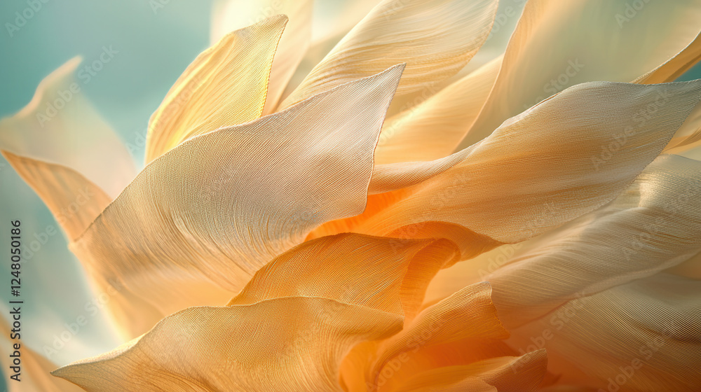 Obraz premium close up of delicate flower petals in soft orange and cream hues, showcasing intricate textures and gentle curves